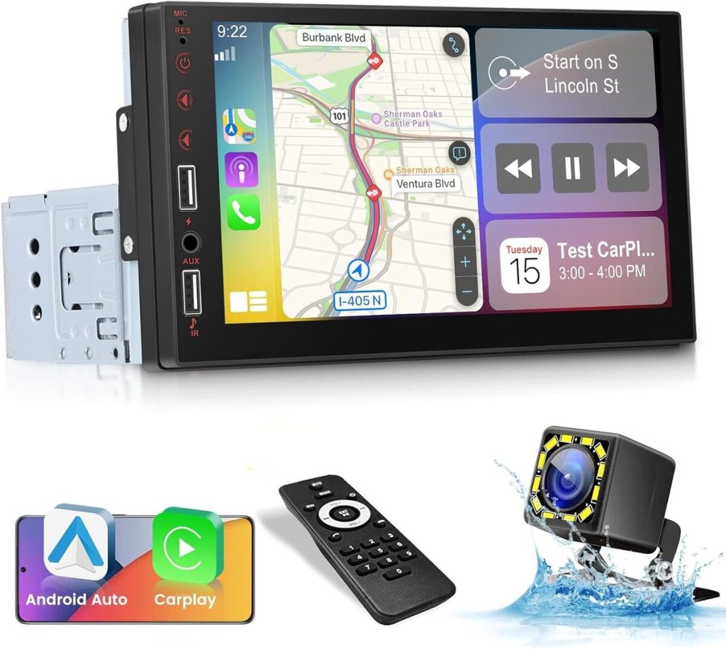 Produktbild von NHOPEEW 1 DIN Autoradio Mit Flexiblem, Einziehbarem 7 Zoll Touchscreen
