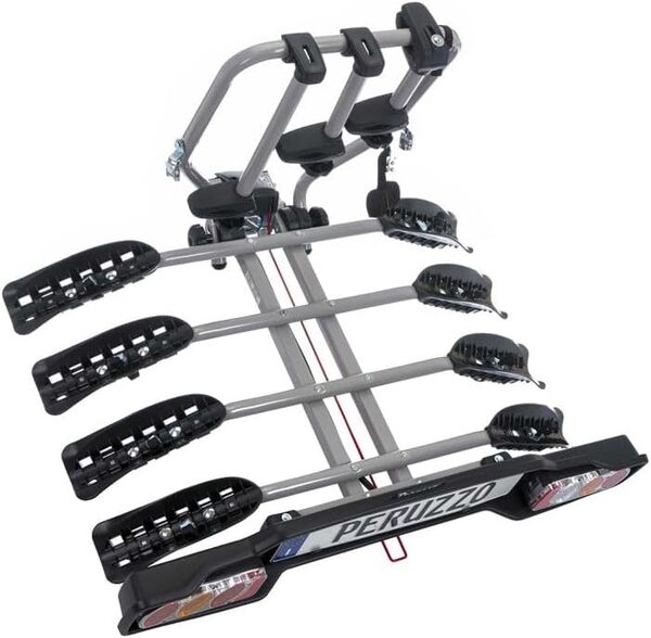 Peruzzo - Porte-vélo Attelage Siena - 4 vélos Inclinable - Système Anti-Rayures - Montage Facile - Charge Maximale 60kg - Acier Gris Cendré - Accès Coffre Facilité - Sécurité Optimale