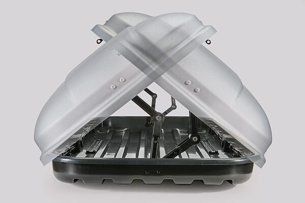 Farad Coffre de Toit Koral 630L Noir metallisé - Double Ouverture Latérale, Homologation TÜV-GS, Garantie 5 Ans, Serrure centralisée avec clés de sécurité, Résistant aux Rayons UV