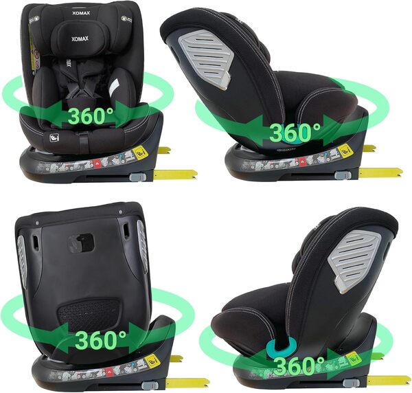 XOMAX G409 - Siège enfant rotatif à 360° - Pied ISOFIX - Évolutif - 0-36 kg - 0-12 ans - Groupe 0+/1/2/3 - Harnais 5 points - Harnais 3 points - Housse lavable - ECE R129