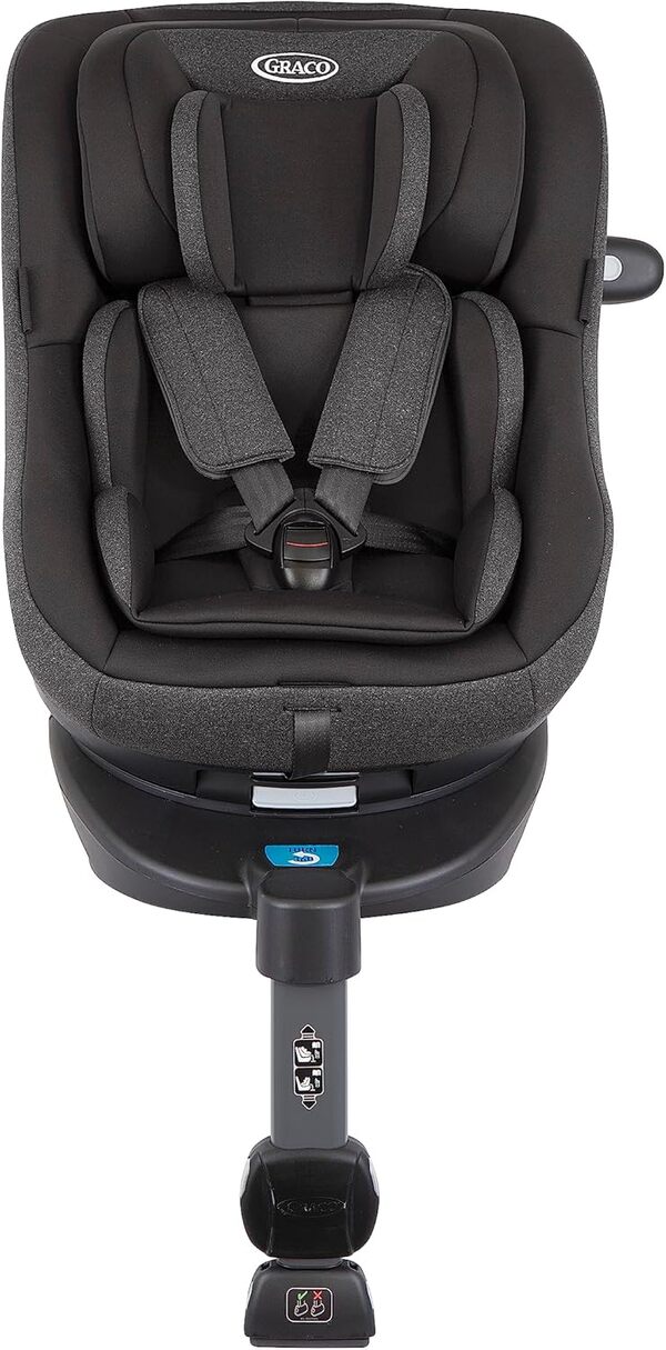 Graco Turn2Me i-Size R129, siège-auto rotatif à 360° ISOFIX, de 40 à 105 cm (de la naissance jusqu'à environ 4 ans), Harnais à 5 points et position allongée, gris/noir, Heather