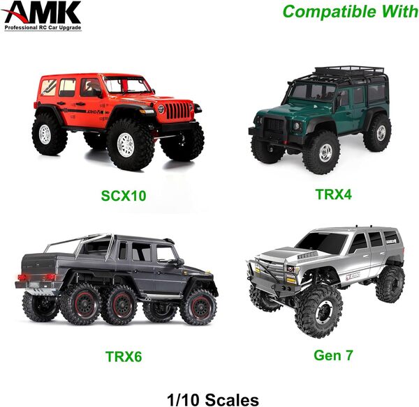 AMK Remorque RC en métal à l'échelle 1/10 pour le transport derrière les voitures avec attelage de camion et récepteur sangle de remorquage kit de construction pour Axial SCX10 90046 TRX4 TRX6 Gen7