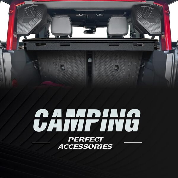 Panier de coffre arrière compatible avec Ford Bronco 4 portes 2021, 2022, 2023 et 2024, étagère intérieure de porte-bagages (robuste, 158,8 kg, à l'exception du toit souple ou du sport)