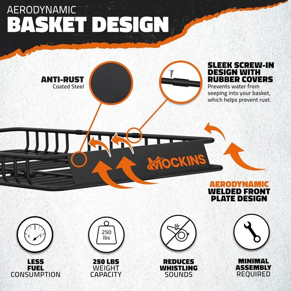 Mockins 162 x 99 x 15,2 cm - Sac de transport de toit antirouille - Sac étanche 20Cu - 113,4 kg - Panier de toit extensible | Panier de toit universel | Porte-bagages de toit de voiture