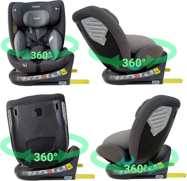 XOMAX G409 - Siège enfant rotatif à 360° - Pied ISOFIX - Évolutif - 0-36 kg - 0-12 ans - Groupe 0+/1/2/3 - Harnais 5 points - Harnais 3 points - Housse lavable - ECE R129