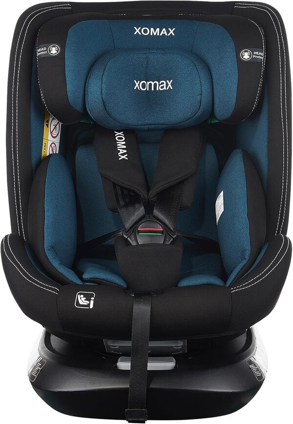 XOMAX G409 IOT Siège enfant, pivotant à 360°, ISOFIX, évolutif, de 0 à 36 kg, de 0 à 12 ans, groupe 0+/1/2/3, harnais 5 points, harnais 3 points, housse lavable, ECE R129 I Black-Blue