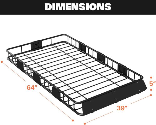 WEIZE Porte-bagages de toit de 162,6 x 99,1 x 12,7 kg robuste avec sac étanche, filet de chargement et sangles à cliquet, support universel pour bagages pour SUV, camions