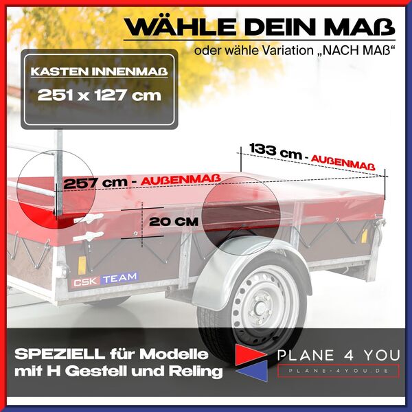 Saris Bâche de remorque, de qualité supérieure, sur mesure, bâche plate pour remorque de voiture, bâche en PVC imperméable avec accessoires de remorque (gris clair, 257 x 133 x 20 cm)