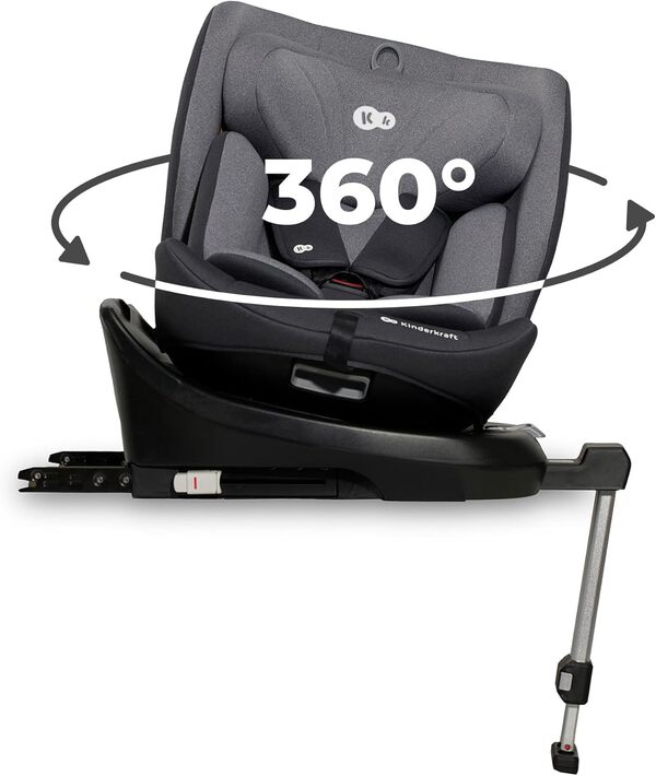 Kinderkraft I-360 Siège auto bébé, I-SIZE 40-150 cm, 0 à 36 kg évolutif, dès la naissance et jusqu'à 12 ans environ, Groupe 0/1/2/3, Isofix, 360° pivotant, RWF, FWF, Protections latérales, Gris