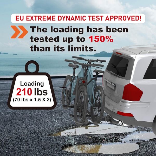 HYPERAX Volt 2 -E Porte-vélos à plateforme montée sur attelage de vélo pour voiture, VUS, camion, berline, porte-vélo électrique inclinable pour attelage de 5,1 cm, convient pour 2 vélos jusqu'à 31,8