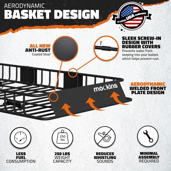 Mockins Panier de toit extensible de 162,6 x 99,1 x 15,2 cm, 113,4 kg, panier de toit et sac étanche 16 CF | Porte-bagages de toit