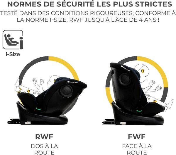 Kinderkraft I-GROW Siège auto bébé, I-SIZE 40-150 cm, 0 à 36 kg évolutif, dès la naissance et jusqu'à 12 ans environ, Groupe 0/1/2/3, Isofix, 360°, RWF, FWF, Protections latérales, Noir graphite