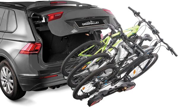 Green Valley 160668 Porte-Vélos Plateforme sur Attelage Voiture Tilting – 3 Vélos Classiques (2 Électriques VAE Max) – Pliable, Inclinable & Sécurisé - 60kg