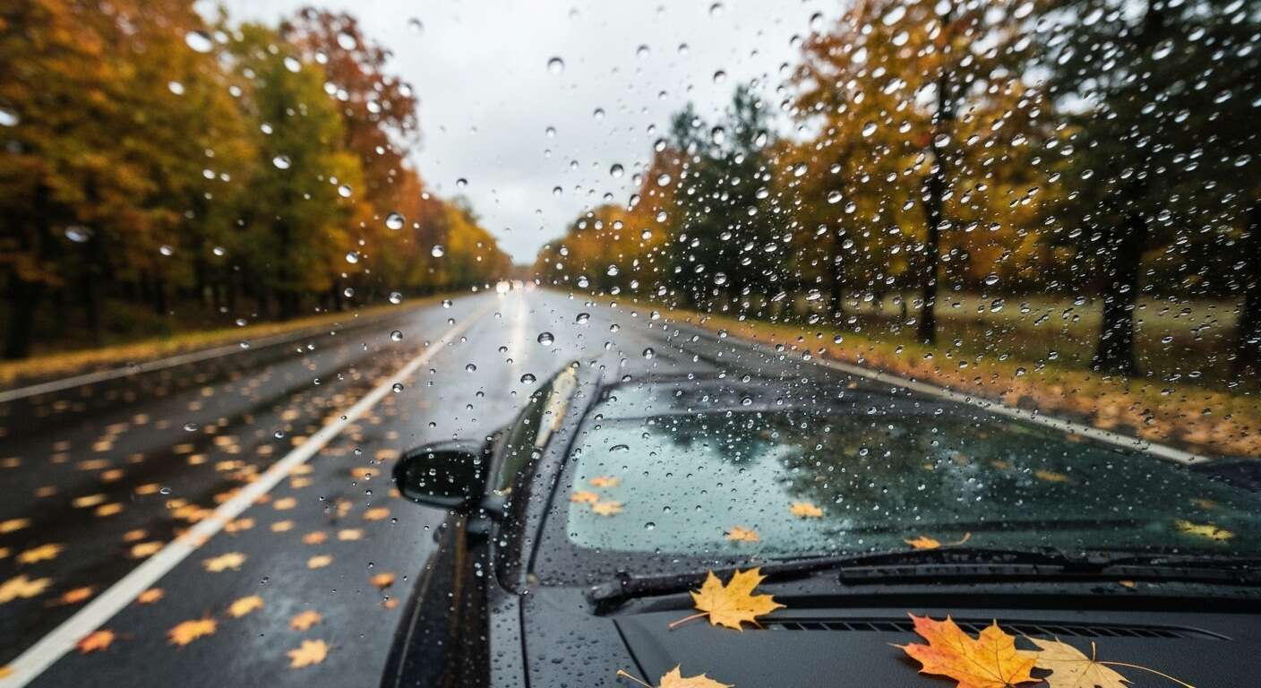 Conduisez prudemment sous la pluie et sur feuilles glissantes