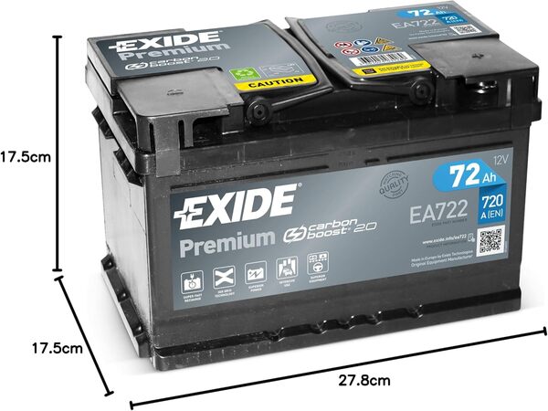 EXIDE Premium EA722 Batterie de Voiture 72Ah 720A