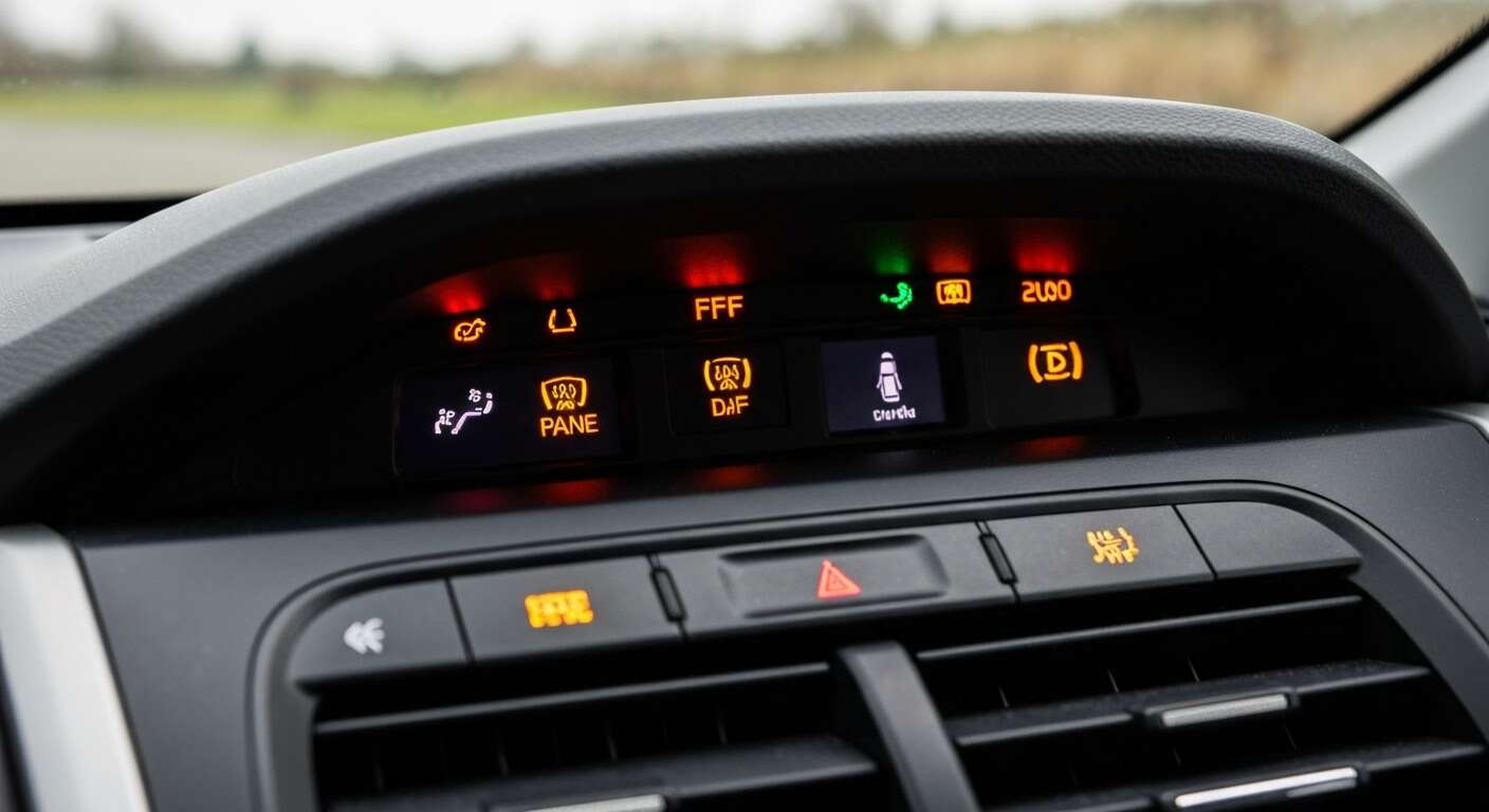 Voyants lumineux allum&eacute;s sur le tableau de bord