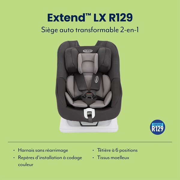 Graco Extend LX R129, siège-auto convertible 2-en-1, de 40 à 105 cm (de la naissance jusqu'à environ 4 ans), Noir, Midnight