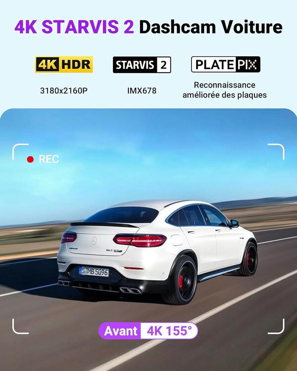 VANTRUE Dashcam Voiture S1 Pro Max 4K Starvis 2 Avant, Caméra embarquée 5G Wi-FI Dash Cam GPS HDR Tampon Surveillance de stationnement,Contrôle Vocal Français，LTE en Option Max 1To