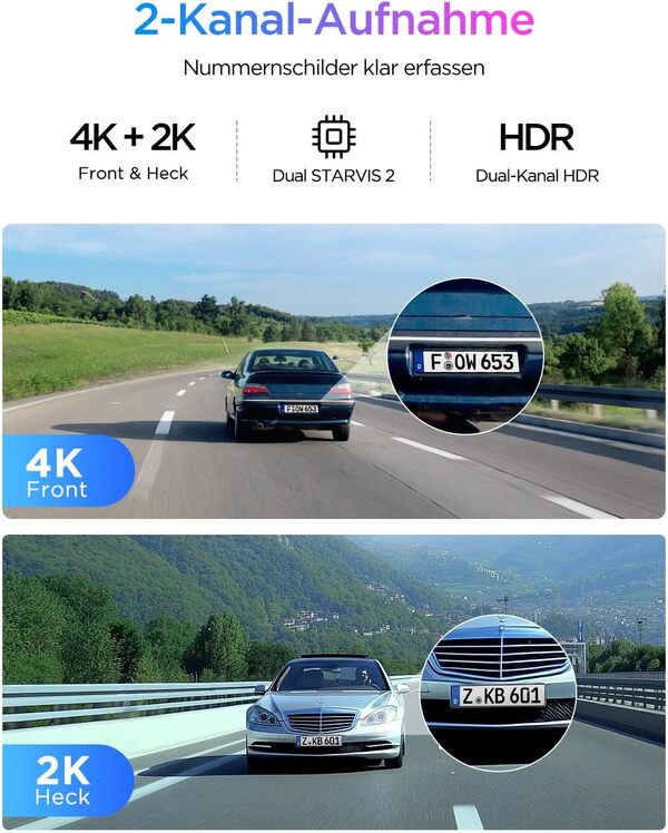 VIOFO A329S Caméra embarquée avant arrière 2 CH 4 K 60 fps 4 K + 2 K Dual Dashcam Auto Mode de stationnement à économie d'énergie mise à niveau Wi-Fi 6 et contrôle par application, double caméra de