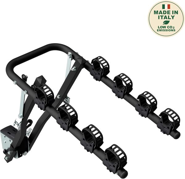 Peruzzo - Porte-vélo Arezzo 4 vélos - Noir - Universel sur attelage - Charge Max 50kg - Compatible Fat Bike - Inclinable pour accès Facile au Coffre - Installation et désinstallation faciles