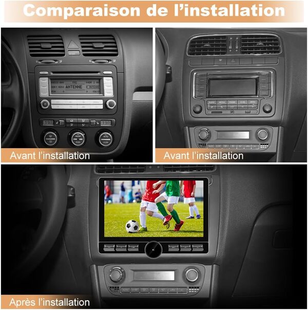 Autoradio 2 din Android 13 Universel Voiture Modèles Écran de 10.6 Pouces Supporte GPS Carplay Android Auto WiFi 4G Bluetooth FM RDS USB Commande au Volant[4Go+64Go]