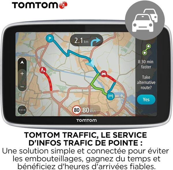 TomTom GPS Voiture GO Premium, 6 Pouces, Info Trafic, Alertes de Zones de Danger, Cartes Monde, Mise à Jour Via WiFi, Appels Mains-Libres, Fixation Magnétique Alimentée