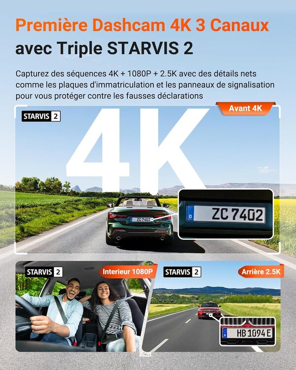 VANTRUE N4 Pro S 3 STARVIS 2 Dashcma Voiture 4K+ 1080P+ 1440P WiFi 5G WiFi PlatePix™ Caméra embarquée Infrarouge GPS 360°HDR Mode Parking Tampon,Commande Vocale en français, LTE Optionel, Max 1To