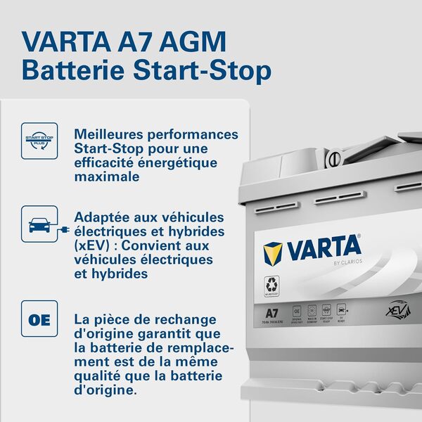 Batterie de démarrage XEV Varta Silver Dynamic AGM L3 A7 12V 70Ah / 760A 570901076