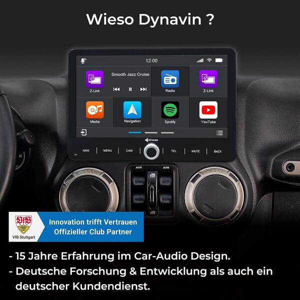 DYNAVIN Android Autoradio GPS pour Jeep Wrangler 2007-2017: 10 Pouces Radio avec Wireless CarPlay et Android Auto | Head-up Display | Dab+ Radio: D9-JP Plus