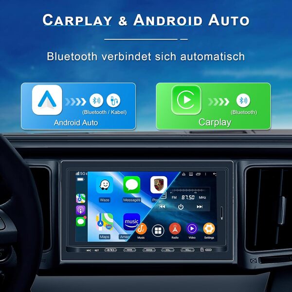 QIIKEN 4G+64G 8 Core (2CA75+ 6CA55) Android 14 Autoradio avec écran, 7 inch Double Din Radio, Autoradio Dab Plus pour la Plupart des modèles, Wireless CarPlay and Android Car, GPS-Navigation