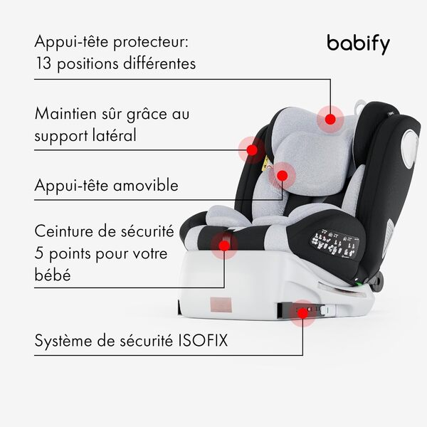Babify Onboard Siege Auto ECE R129/i-Size, Bebe 0 à 36kg, Siege Auto Isofix Groupe 0 1 2 3, Siège Auto Bébé et Enfants de 0 à 12 Ans, Sièges Auto Pivotant 360, Ergonomique, Rehausseur Voiture Enfant