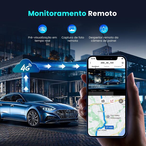 DDPAI Z60 4G Caméra de voiture avant et arrière 4K + 1080P WiFi 5 GHz avec 32 Go eMMC, GPS, vision nocturne, écran IPS de 3 pouces, mode stationnement 20 jours (pas de carte SD)