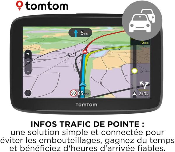 TomTom GPS Voiture GO Classic, 6 Pouces, Info Trafic, Essai des Alertes de Zones de Danger, Cartes EU, Mise à Jour Via WiFi, Fixation Reversible Intégrée