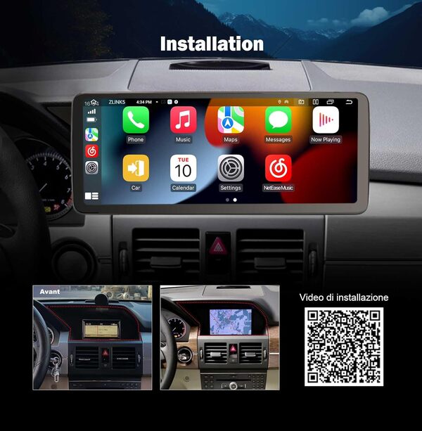 Android 14 Snapdragon 668S 8 cœurs 8Go+128Go Autoradio Bluetooth 5.1 pour Mercedes-Benz Classe GLK X204, Carplay sans Fil, IPS 12,3 Pouces 2K Écran SWC WiFi DSP Dab+ OEM Radio