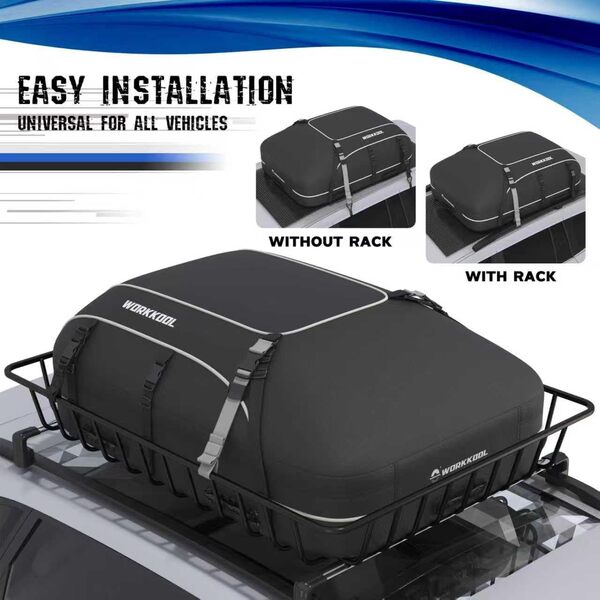 Sac de toit imperméable 4,6 m³ avec tapis antidérapant – Verrou universel VUS/Break – Sac de transport pliable (111,8 x 86,4 x 43,2 cm)