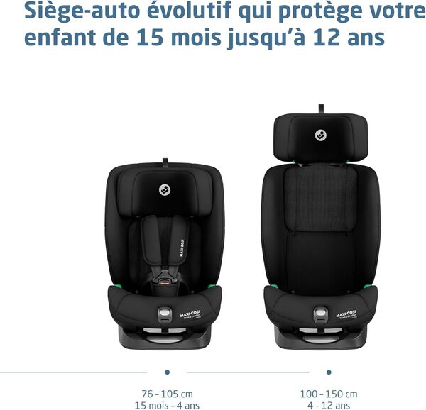 Maxi-Cosi Titan S Comfort i-Size, Tissus Respirants, Rehausseur Voiture Enfant, 15 mois à 12 ans (76 à 150 cm), Siège-Auto ISOFIX, 5 Positions d'Inclinaison, Protection G-CELL, Authentic Black