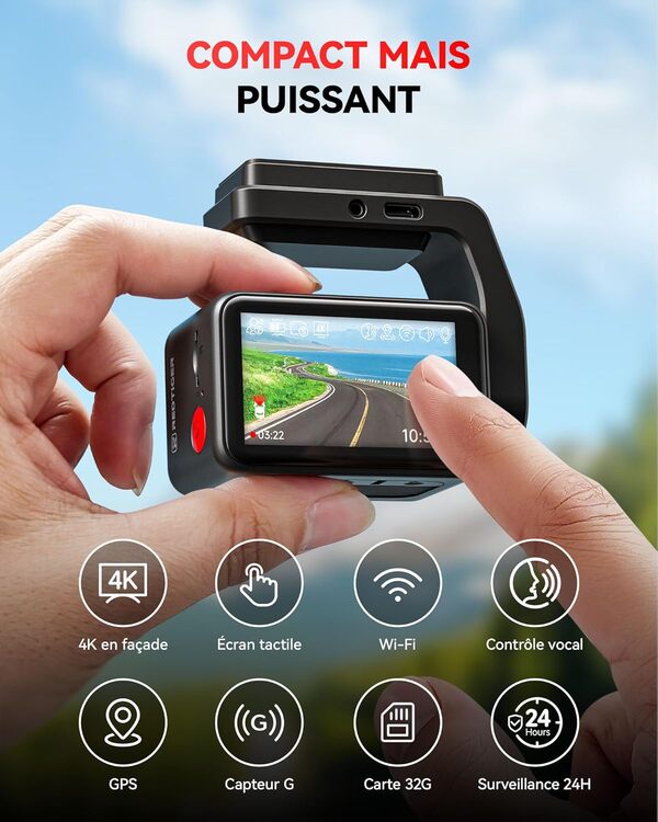 REDTIGER F4 4K Dashcam Voiture Front, 2.2 inch Mini Car Dashcam, 2160P UHD Touch Screen, Voice Control, Included 32GB Card, Night Vision, GPS, WiFi APP Control, Loop Recording, 24H Parking Monitor