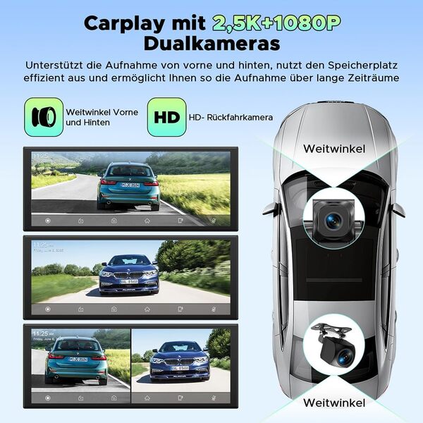 LAMTTO Écran CarPlay Voiture sans Fil 10,25 Pouces Autoradio Android Auto Stéréo Car Play avec Dashcam Avant 2,5K Caméra Arrière 1080P avec Navigation Bluetooth FM AUX Enregistrement Loop 64GB TF