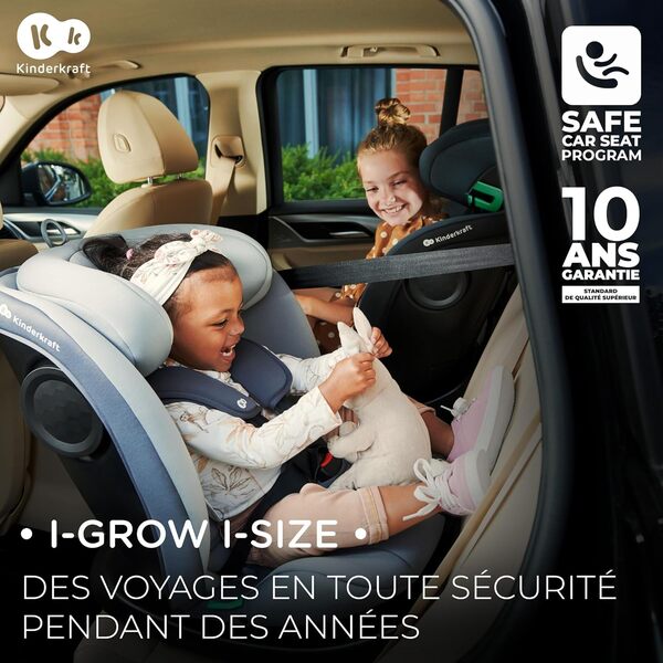 Kinderkraft I-GROW Siège auto bébé, I-SIZE 40-150 cm, 0 à 36 kg évolutif, dès la naissance et jusqu'à 12 ans environ, Groupe 0/1/2/3, Isofix, 360°, RWF, FWF, Protections latérales, Vert