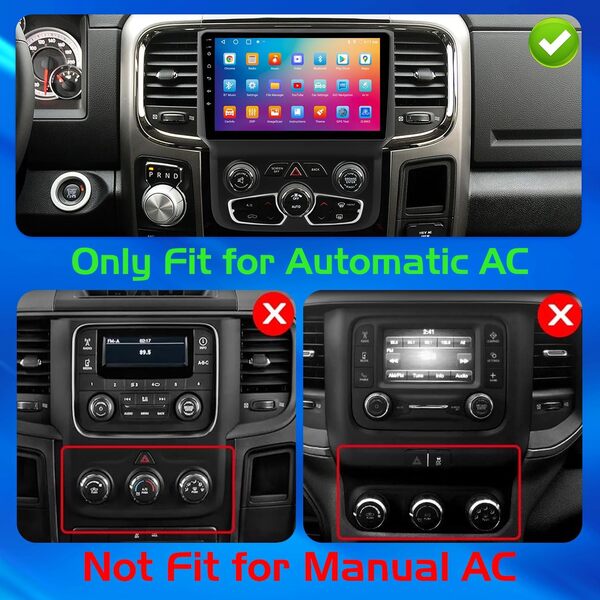 Autoradio Android 14 8 Core 4 + 64 G pour Dodge Ram 2013-2019 1500 2500 3500 AC automatique avec Carplay sans fil et Android Auto écran tactile ultra HD de 9 po, AM/FM/RDS, caméra de recul, SWC