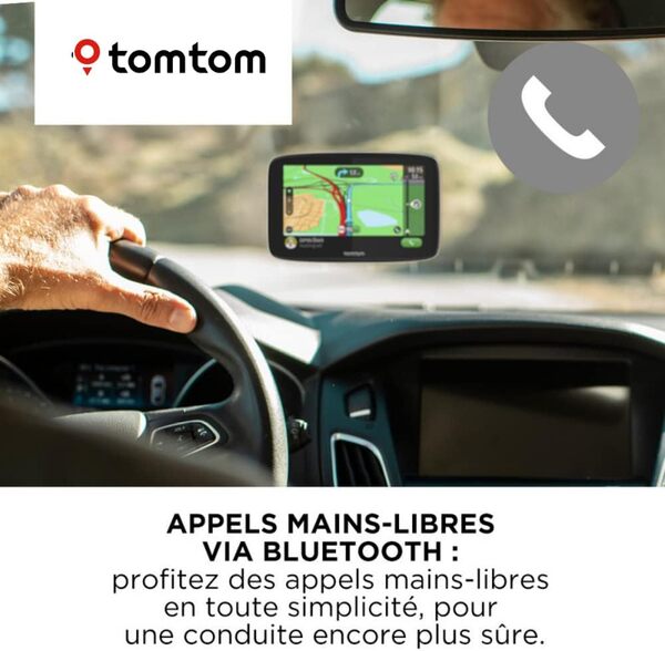 Tomtom GPS Voiture GO Essential, 6 Pouces, Info Trafic, Essai des Alertes de Zones de Danger, Cartes UE, Mise à Jour Via WiFi, Appels Mains-Libres, Fixation Magnétique Alimentée Noir