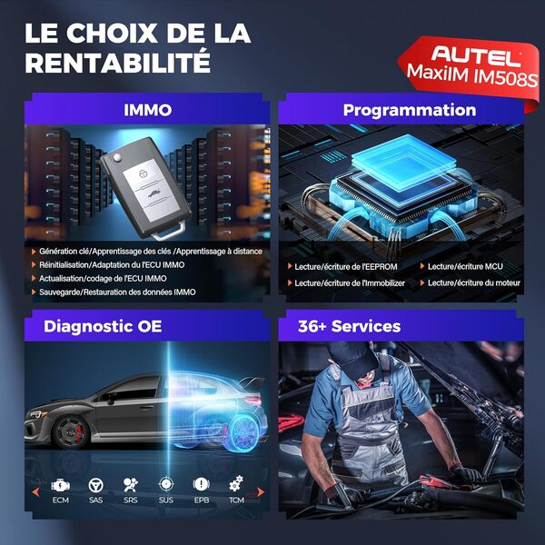 Autel MaxiIM IM508S Scanner, Outil de Programmation des clés de Voiture avec XP200, IMMO, Bidirectionnel, Diagnostic de Tous Les systèmes, 40+ Services, Mise à Jour Gratuite Pendant 2 Ans