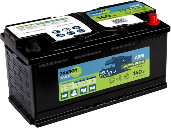Batterie 12V AGM 140Ah Décharge Lente – Batterie Camping-Car, Bateau et Voiture – Sans Entretien, Protégée Contre les Vibrations et les Chocs