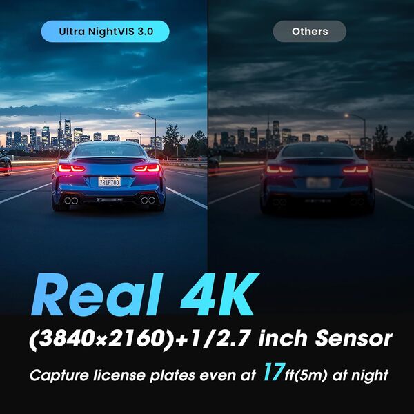 DDPAI Dashcam Voiture Avant Arrière, 4K+1080P Caméra Embarquée Voiture avec 32Go eMMC Intégré, Vision Nocturne AI-ISP, Compatible 4G LTE, WiFi 6 5 GHz, GPS, Surveillance Parking 24h/24, G-Sensor, Z60