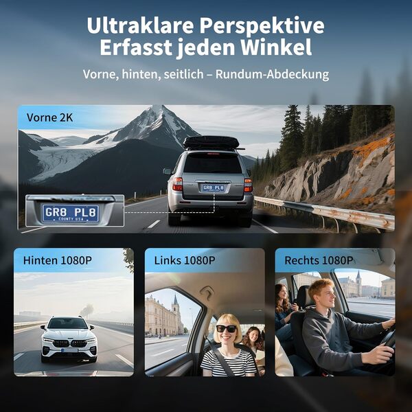 4 Canaux Dashcam Voiture Avant Arriere 2k/1080P Avec Carte SD 64GB,Camera Embarquée Voiture 3