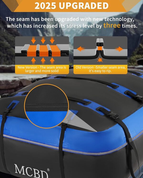 Sac de Toit de Voiture, 15 Pieds Cubes/425 litres Coffre de Toit Souple étanche pour Tous véhicules SUV avec/sans Barres