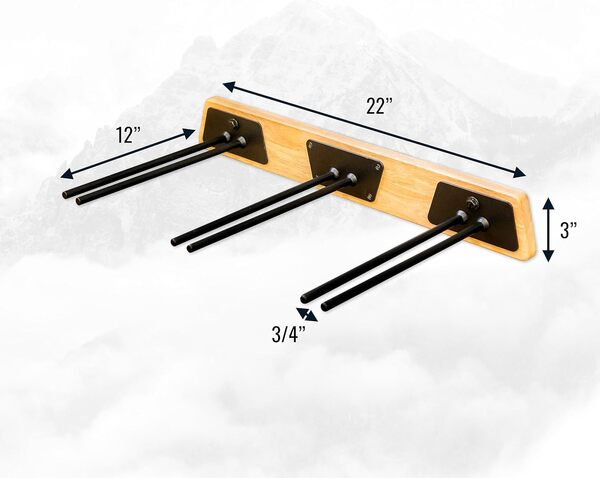 StoreYourBoard BLAT Porte-skis en bois, support mural de rangement pour 6 skis, en bois massif et acier, peut supporter 68 kg