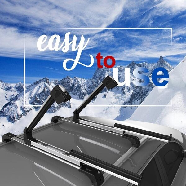 Barres de toit en aluminium + porte-skis coulissant 6 paires de skis ou 4 snowboards pour JEEP RENEGADE à partir de 2014 avec rails ouverts