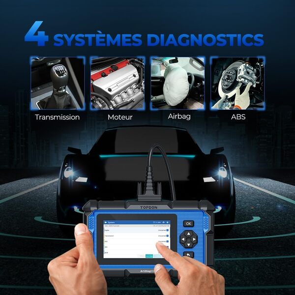 TOPDON AD600S Scanner OBD2 –Outil de diagnostic automobile professionnel pour Moteur/ABS/SRS/Boîte de vitesses, 9 fonctions de réinitialisation, fonctions OBDII complètes, mises à jour gratuites à vie