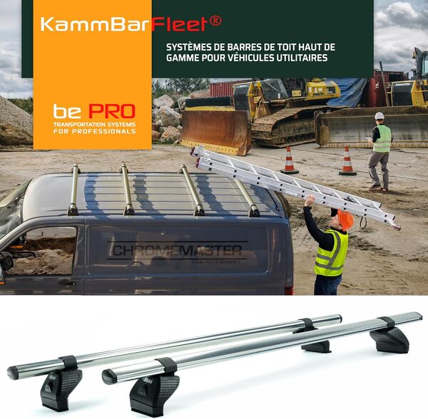 Rhino KammBar Fleet | Compatible avec Opel Combo 2012-2018 L1H1 / L2H1 | Galerie de Toit, Porte-Bagages de Voiture | Barres de Toit pour Véhicules Utilitaires, 3 Pièces | Structure en Acier galvanisé